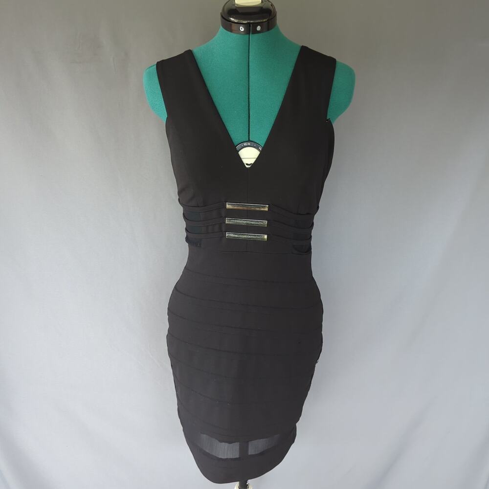 ENTRY Black Bandage Bodycon Mesh Cocktail Dress Mob Wife Small